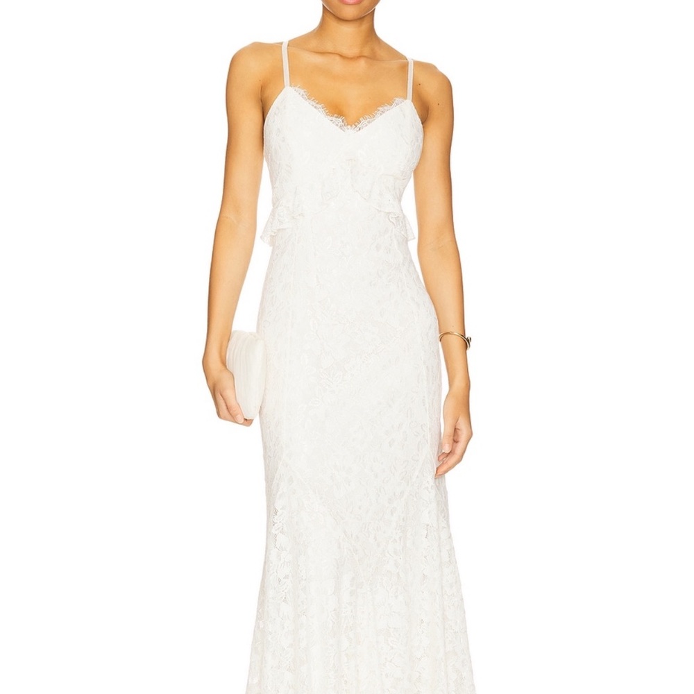 REVOLVE White Strapless Lace Maxi Dress with Spaghetti Straps